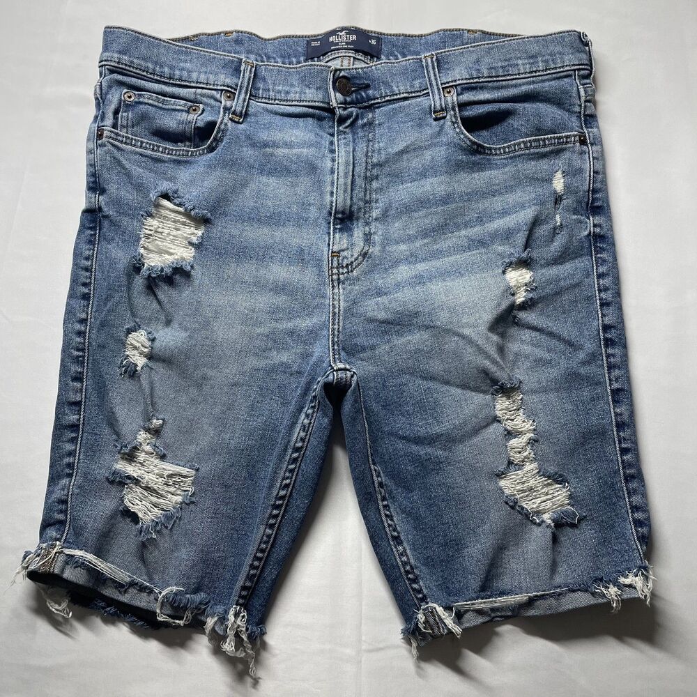 Hollister Slim Distressed Denim Shorts Light Wash Blue Men's Size 36